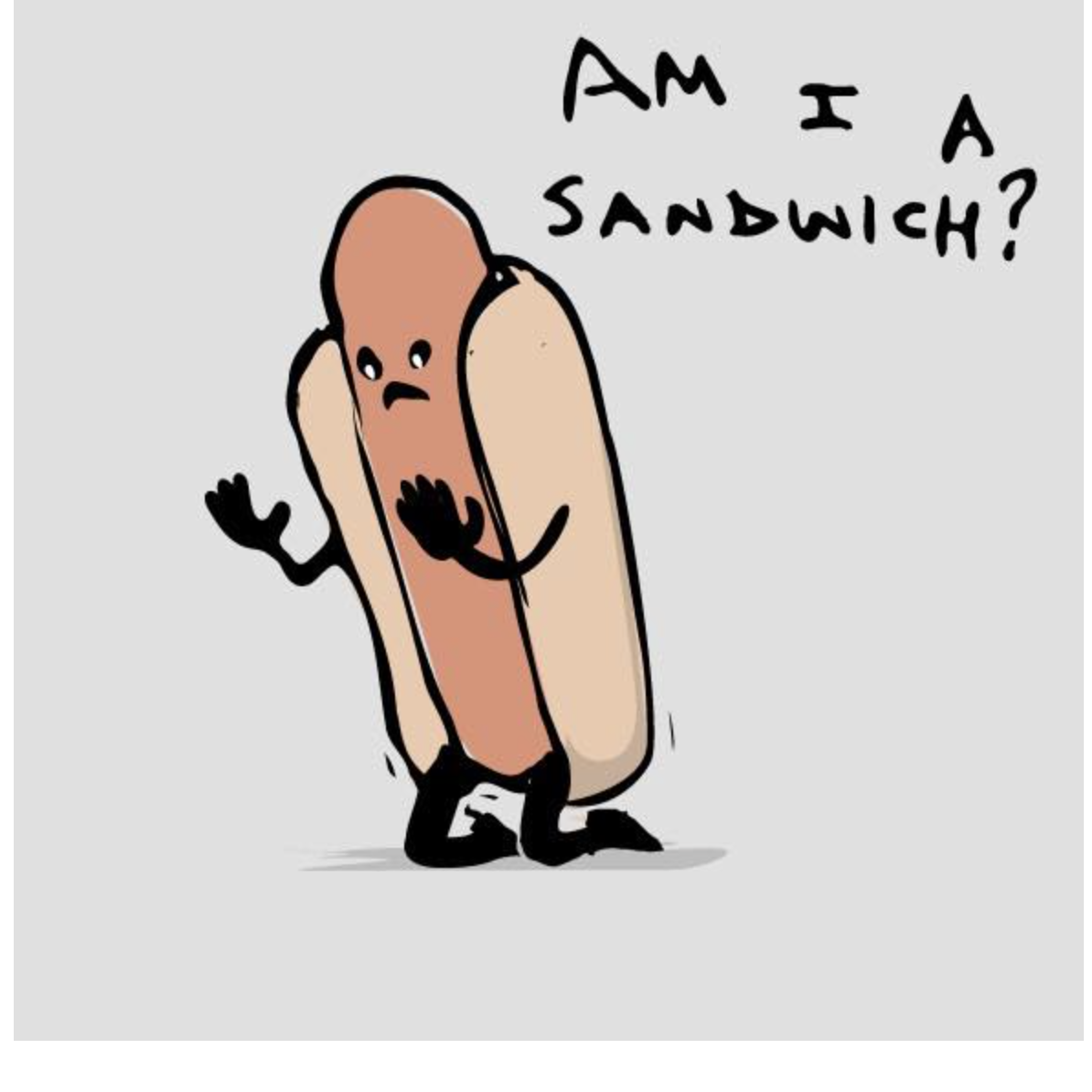 sandwich.bot — hot dog asking 'Am I a sandwich?'